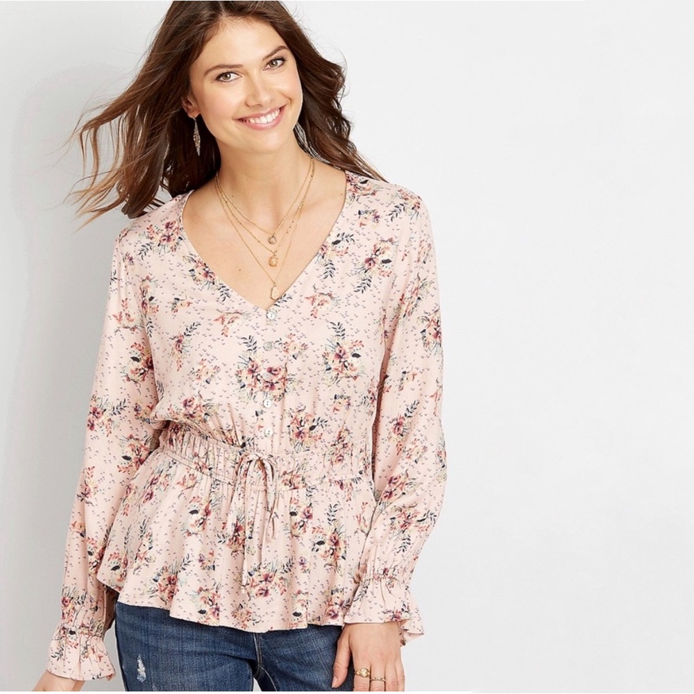 Maurices Floral V-Neck Peplum Top